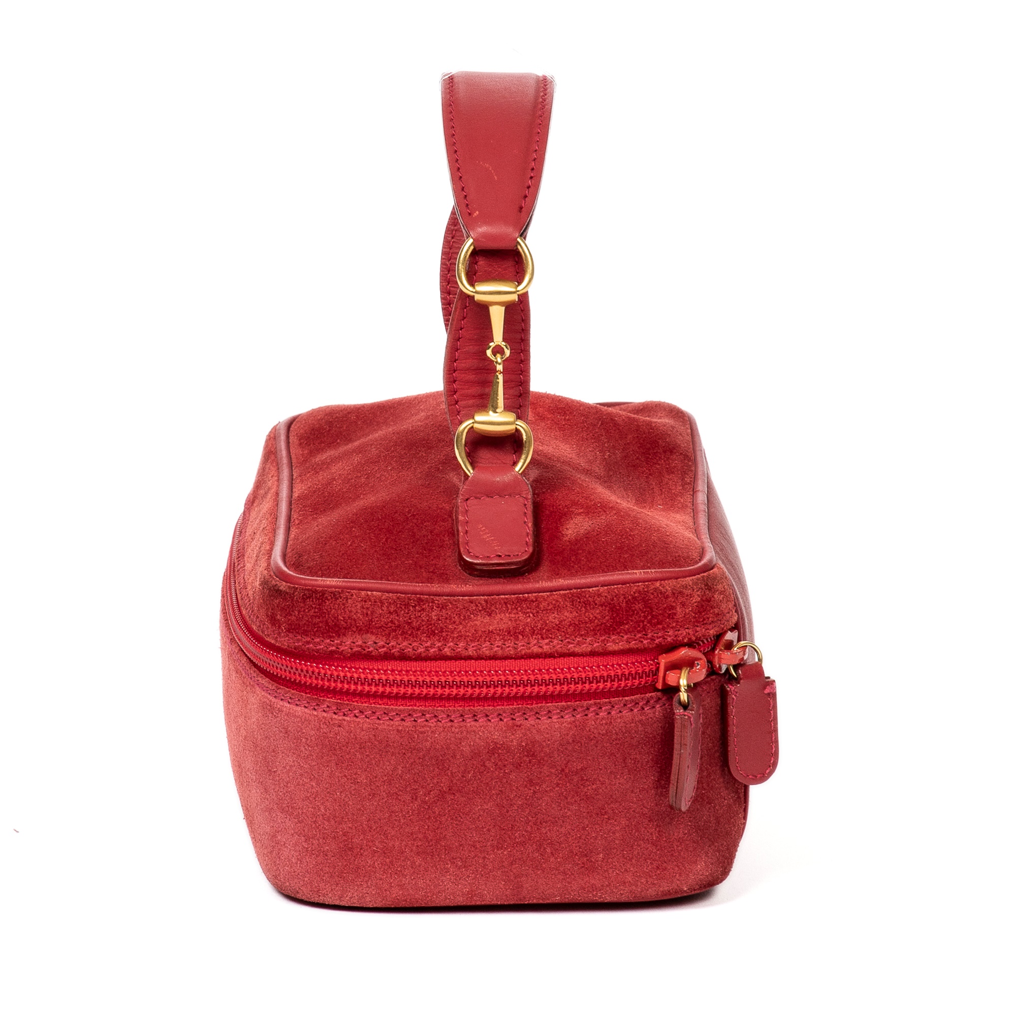 Gucci Red Suede Horsebit Cosmetic Case - Image 3 of 7