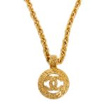 Chanel Round Studded Logo Pendant Necklace