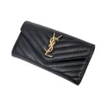 Saint Laurent Black Chevron Classic Flap Wallet