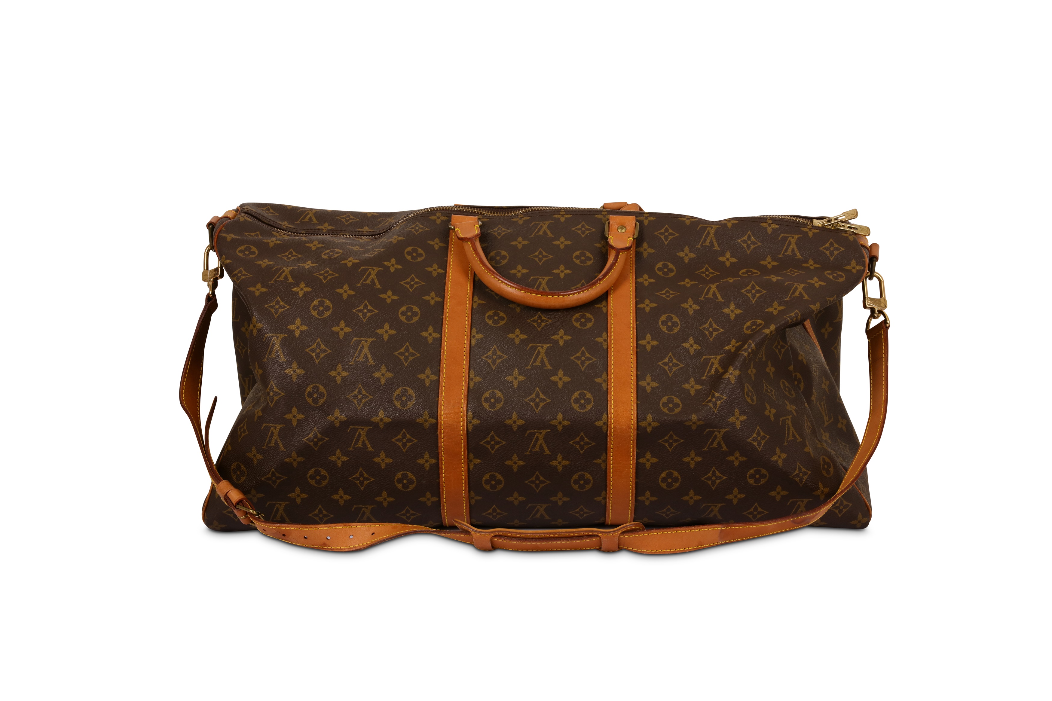 Louis Vuitton Monogram Keepall Bandouliere 60, gold tone hardware, coated Monogram canvas with Va