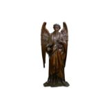 A LARGE 19TH CENTURY GOTHIC STYLE CARVED OAK FIGURE OF AN ANGEL