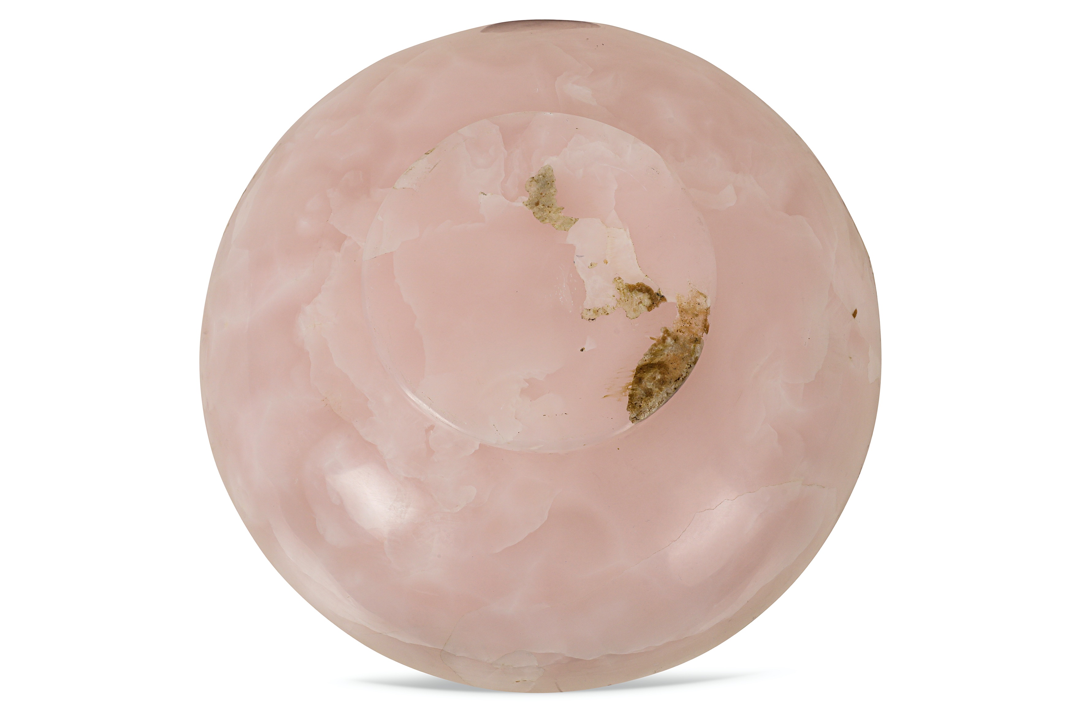 A LARGE AND IMPRESSIVE CARVED PINK MANGANO CALCITE BOWL - Image 6 of 6