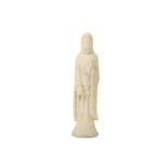 A CHINESE WHITE STONE FIGURE OF GUANYIN.