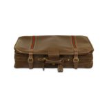 A GUCCI VINTAGE LARGE BROWN LEATHER WEB SUITCASE