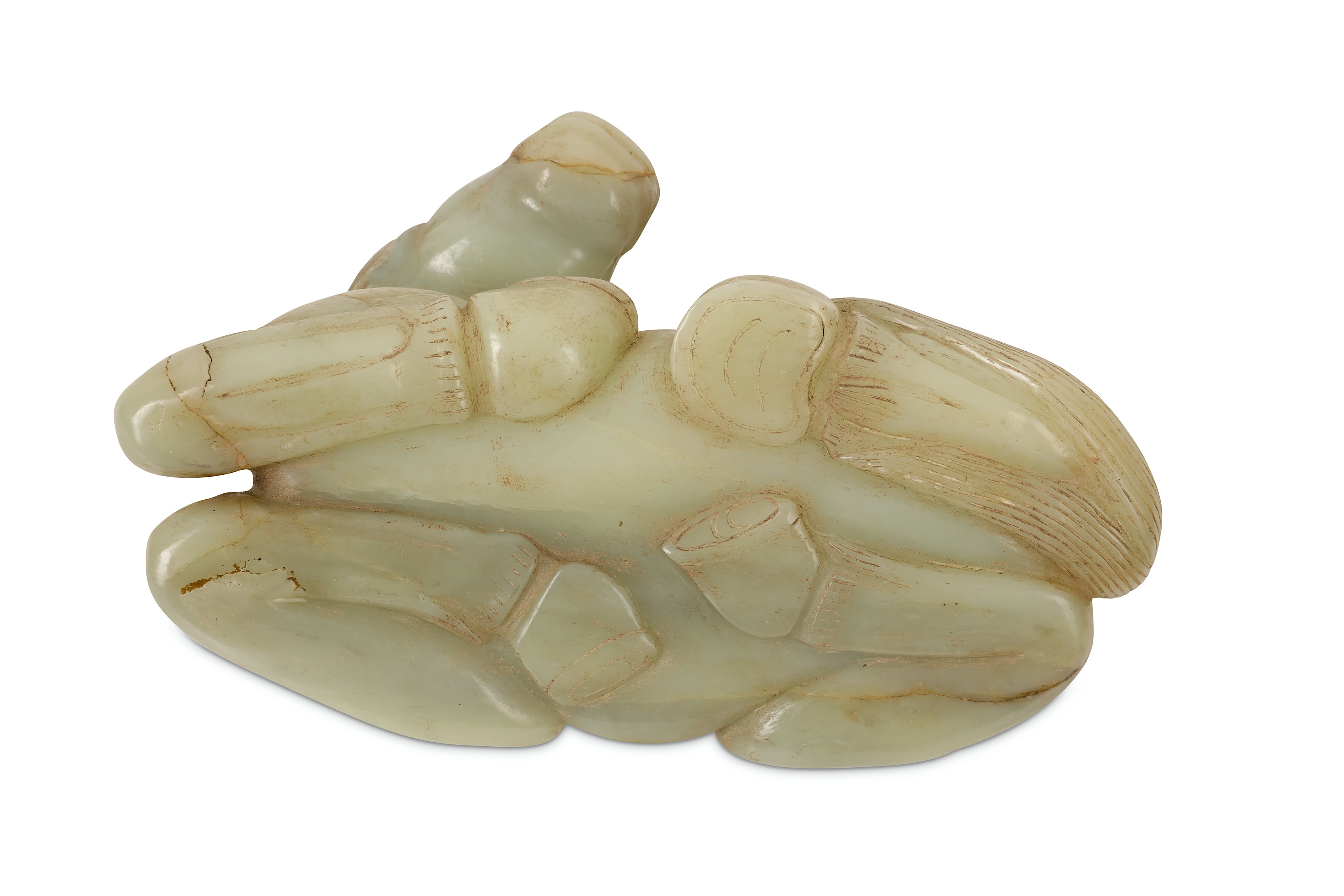 A CHINESE PALE CELADON JADE CARVING OF A RECUMBENT HORSE. - Image 6 of 6
