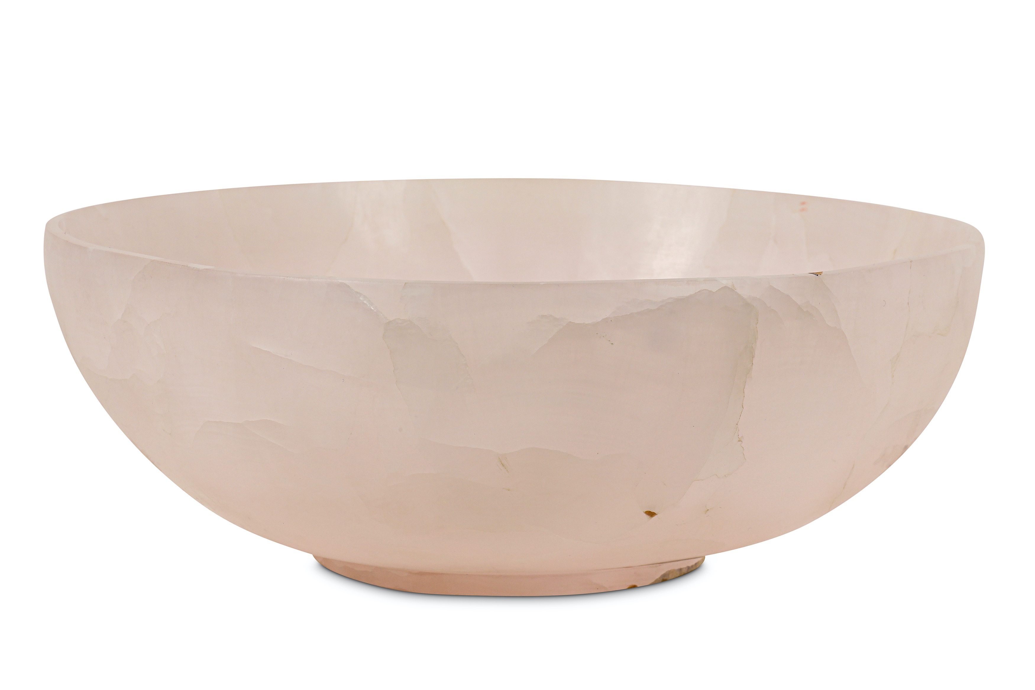 A LARGE AND IMPRESSIVE CARVED PINK MANGANO CALCITE BOWL - Image 2 of 6