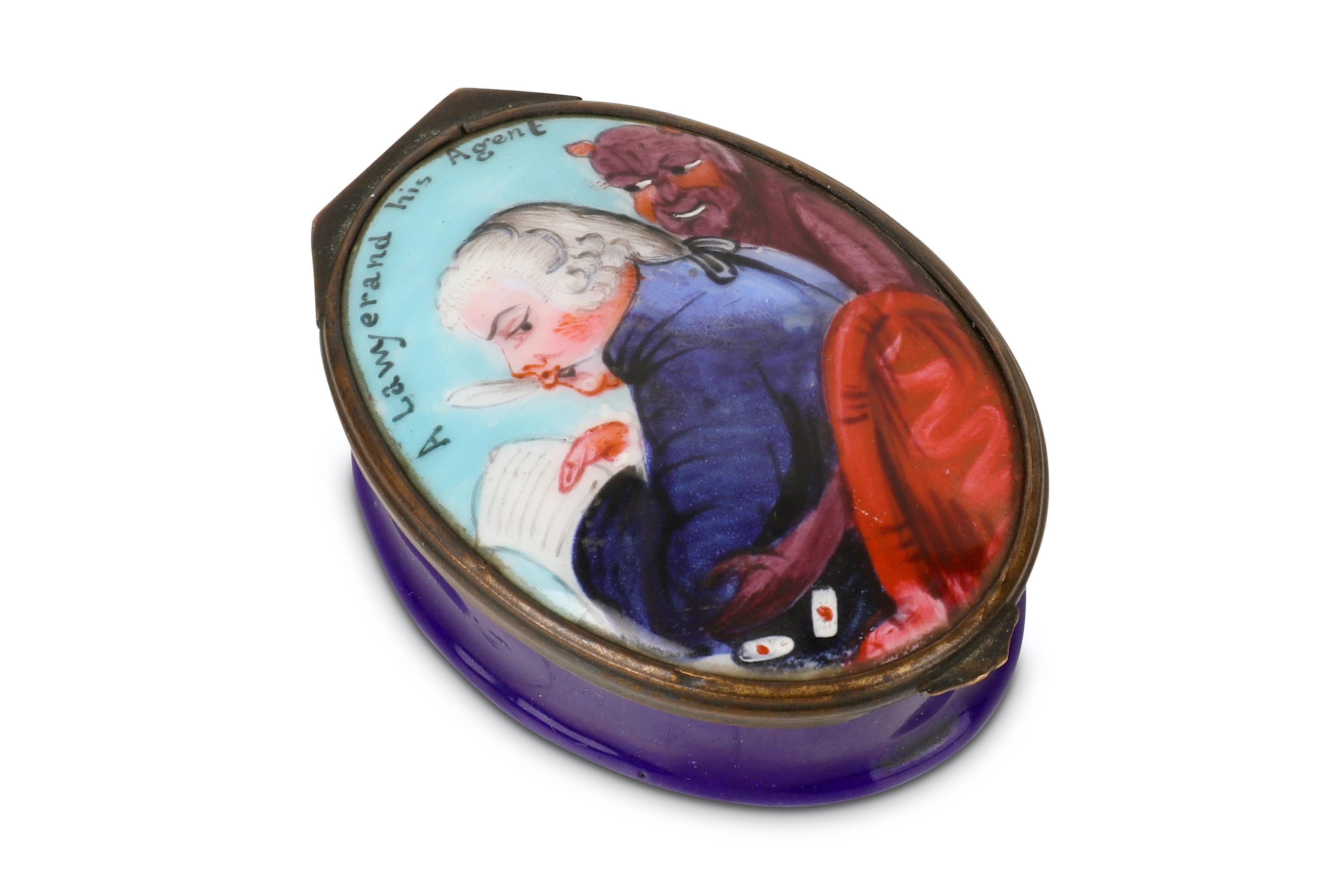 A 19TH CENTURY BATTERSEA ENAMEL SNUFF BOX DEPICTING THE DEVIL - Image 2 of 5