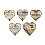 A COLLECTION OF FIVE FIRST HALF 20TH CENTURY FRENCH ENAMEL HEARTS