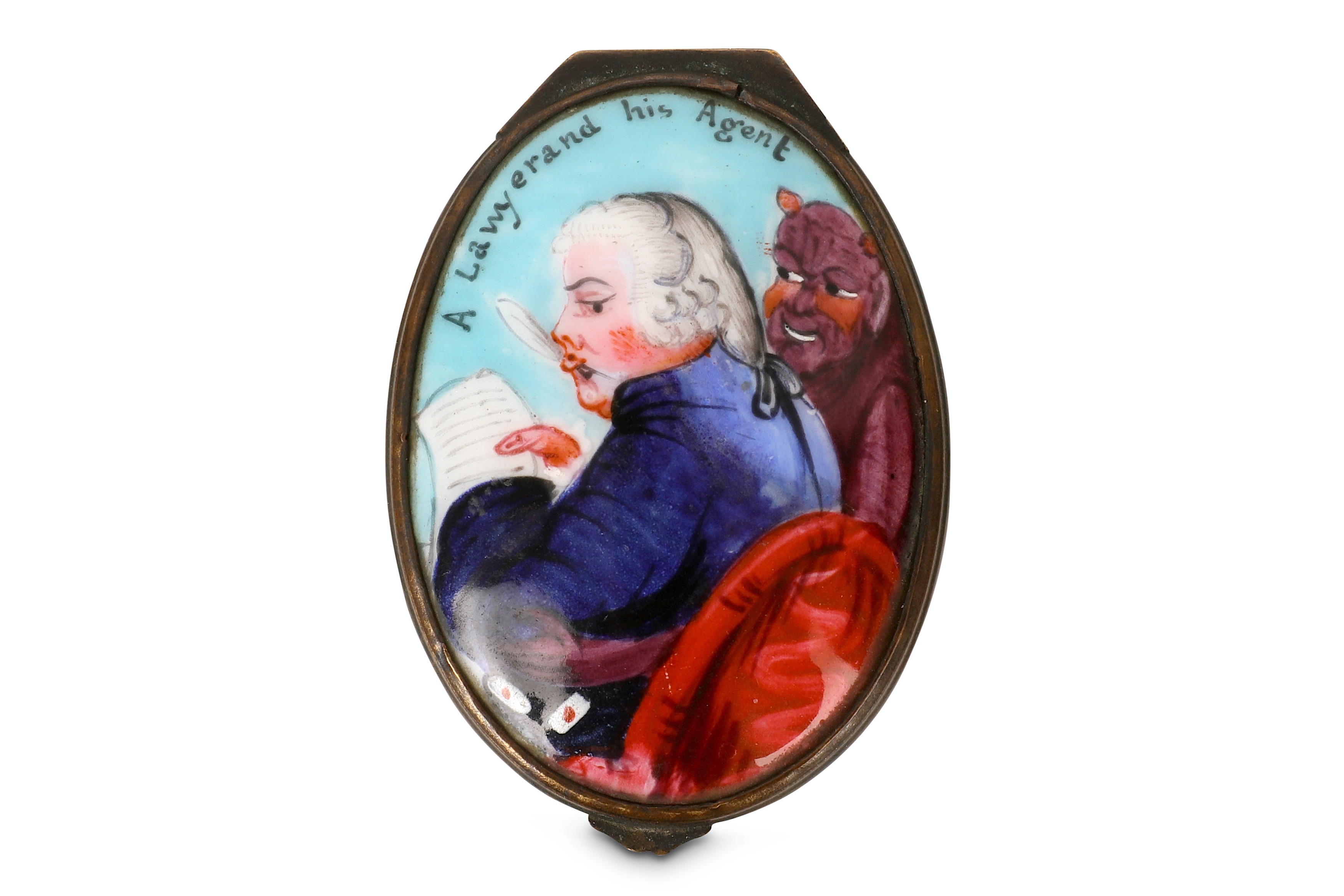 A 19TH CENTURY BATTERSEA ENAMEL SNUFF BOX DEPICTING THE DEVIL - Image 3 of 5