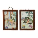 A PAIR OF EARLY 20TH CENTURY CHINESE REPUBLIC PERIOD EROTIC PORCELAIN PANELS