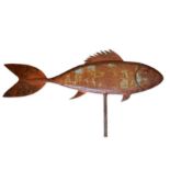 A LARGE IRON FULL BODIED FISH WEATHERVANE