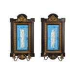 A PAIR OF LATE 19TH CENTURY FRENCH FAIENCE WALL APPLIQUES