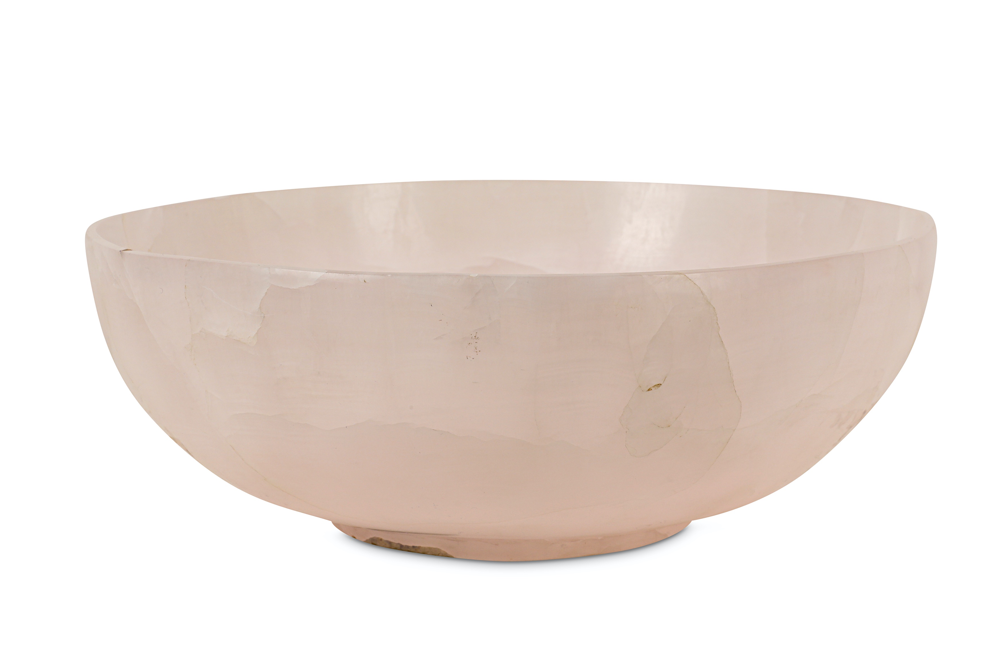 A LARGE AND IMPRESSIVE CARVED PINK MANGANO CALCITE BOWL