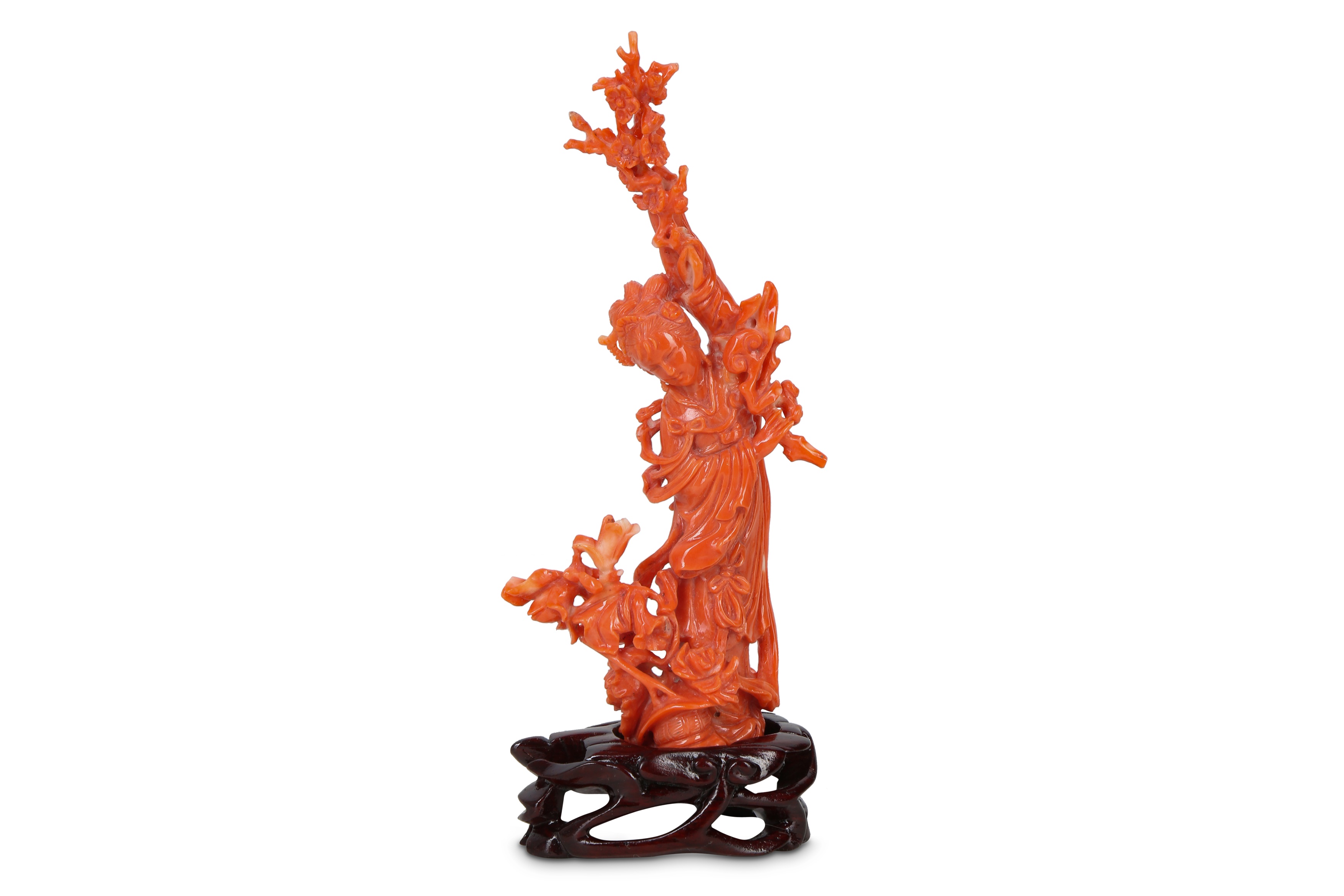 A CHINESE CORAL CARVING OF MAGU.