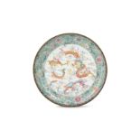 A CHINESE FAMILLE ROSE CANTON ENAMEL 'DRAGON' DISH.