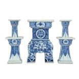A CHINESE BLUE AND WHITE THREE-PIECE ‘DRAGON AND PHOENIX’ ALTAR SET.