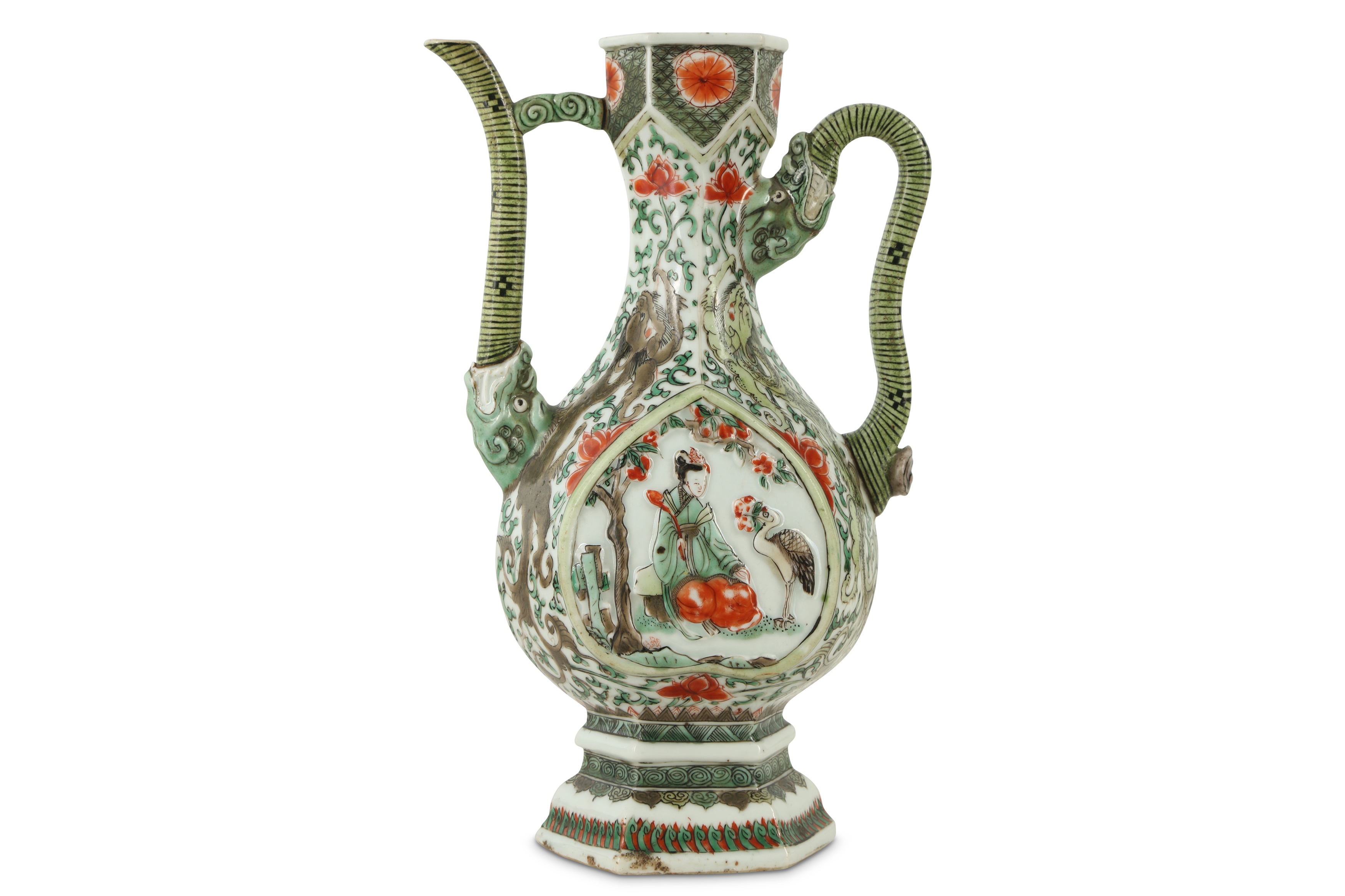 A CHINESE FAMILLE VERTE 'IMMORTALS' EWER.