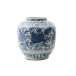 A CHINESE BLUE AND WHITE 'LION DOGS' JAR.