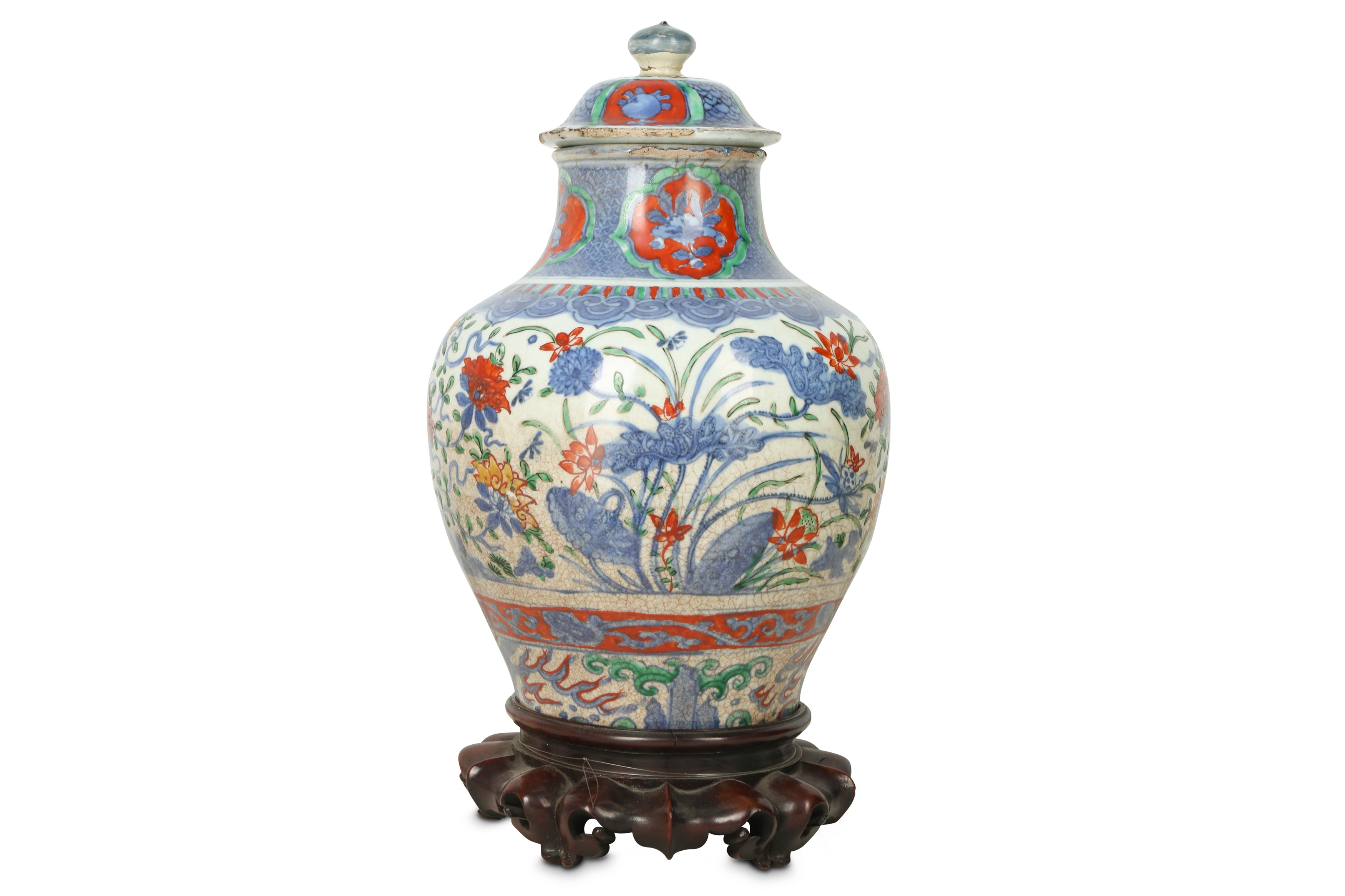 A CHINESE BLUE AND WHITE ENAMELLED VASE AND COVER. - Image 2 of 2