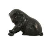 A JAPANESE BRONZE OKIMONO OF A PUPPY.