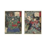 A COLLECTION OF JAPANESE WOODBLOCK PRINTS BY KUNIYOSHI, KUNISADA, YOSHITOSHI AND OTHERS.