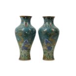 A PAIR OF CHINESE CLOISONNÉ 'LONGEVITY' BALUSTER VASES.