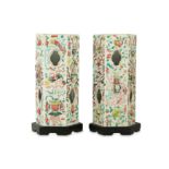 A PAIR OF CHINESE FAMILLE ROSE HEXAGONAL HAT STANDS.