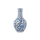 A CHINESE BLUE AND WHITE 'PEONY' BOTTLE VASE.