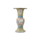 A LARGE CHINESE FAMILLE ROSE CANTON ENAMEL VASE, GU.