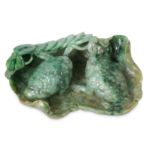 A CHINESE APPLE-GREEN JADEITE 'THREE-LEGGED TOAD' CARVING.