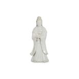 A LARGE CHINESE BLANC-DE-CHINE FIGURE OF GUANYIN.