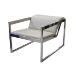 ob&b, Mila Chair, cream leather upholstery and polished steel frame