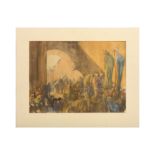 Follower of Frank Brangwyn, Christ Carrying the Cross watercolour, pencil and pastel, 34 x 46cm,