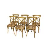 A set of six contemporary pale oak dining chairs