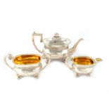 A George IV sterling silver three piece tea set