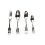 A Georgian sterling silver fiddleback harlequin flatware service