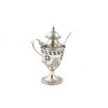 A Edward VIII Neo Classical Revival pedestal cruet and mustard spoon