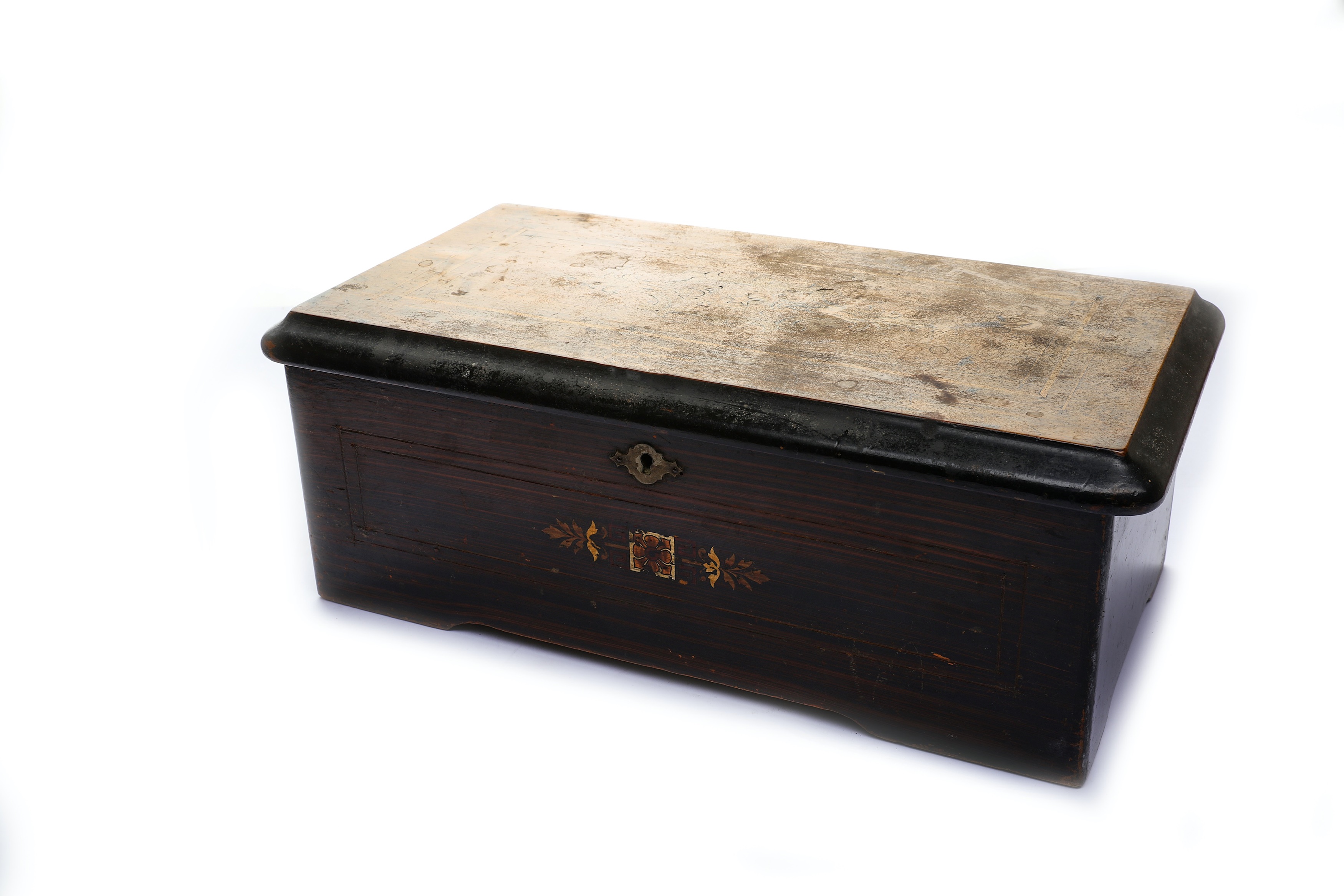A late 19th century Swiss musical box, with an inlaid walnut and faux rosewood case, interior of lid - Image 3 of 3