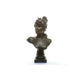 A early 20th century spelter bust of Diana, after Emmanuel Villanis (French 1858-1914), signed '