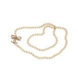 Chanel Pearl Bow CC Logo Necklace