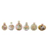 A collection of six Chinese Peking glass snuff bottles.