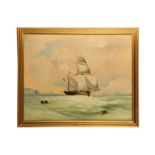 CIRCLE OF THOMAS WHITCOMBE (British circa 1752-1824) Under full sail Oil on canvas 23 x 29 in