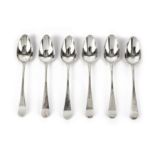 Six George III sterling silver fiddleback dessert spoons