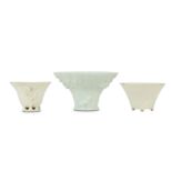 THREE CHINESE BLANC-DE-CHINE LIBATION CUPS.