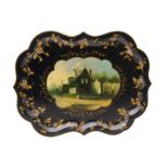 A Victorian ebonised papier mache tray