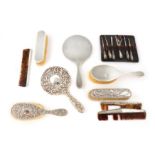 A collection of sterling silver mounted dressing table items