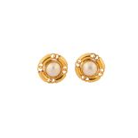 Chanel CC Logo Pearl Clip On Earrings