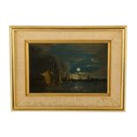 ATTRIBUTED TO FRANCIS SWAINE (British 1720-1782) Nocturne, shipping scene Oil on panel 4 x 7 in