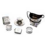 A collection of silver, to include an early 20th century sterling silver inkwell