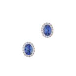 A pair of sapphire and diamond earstuds